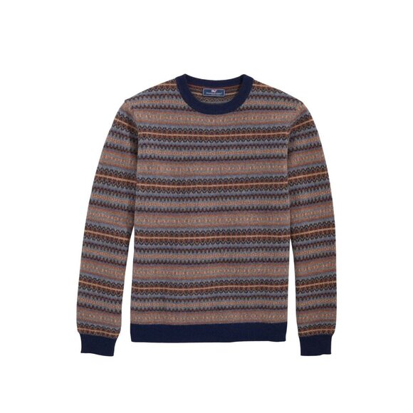 Vineyard Vine Merino Fairisle Crew Wool Sweater Men Size Large Nautical Navy NEW